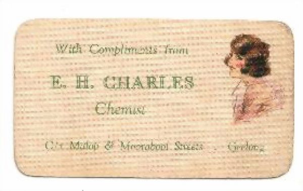 Charles Chemist Geelong with compliments card