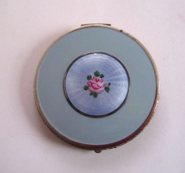 B B Co, blue compact with enamel floral centre