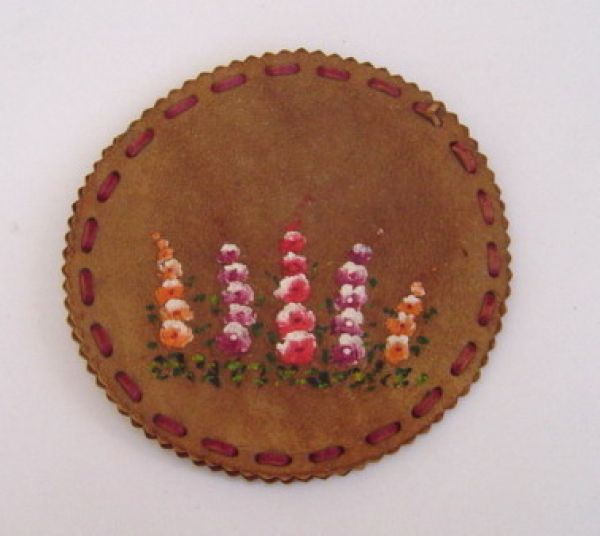 Leather compact cover with hand-painted flowers