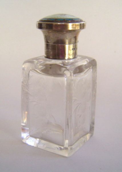 Crystal bottle sterling silver and enamel cap
