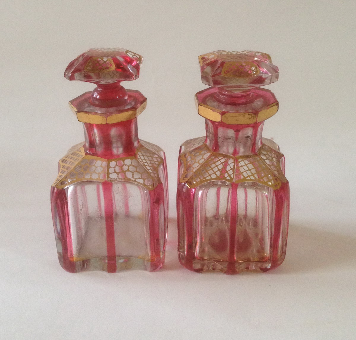 Pair of Ruby Flashed Perfume Bottles