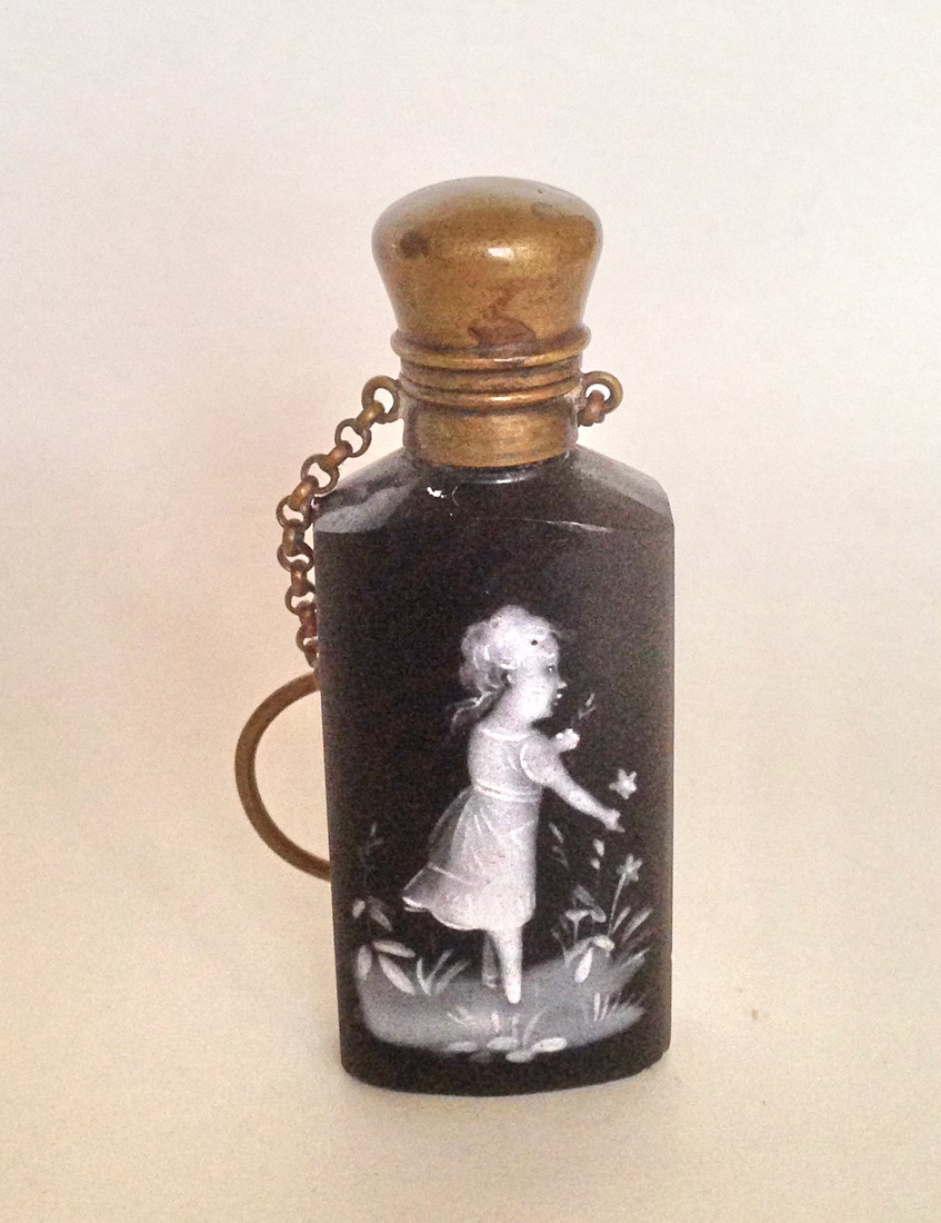 Mary Gregory - black glass perfume bottle