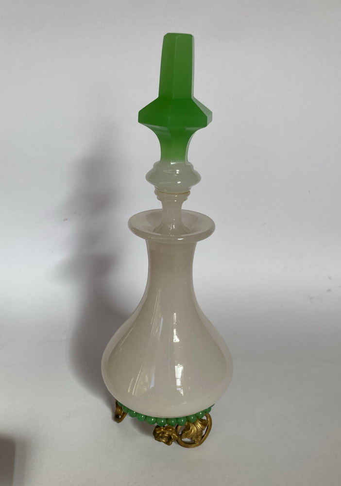 Milk & green glass decanter