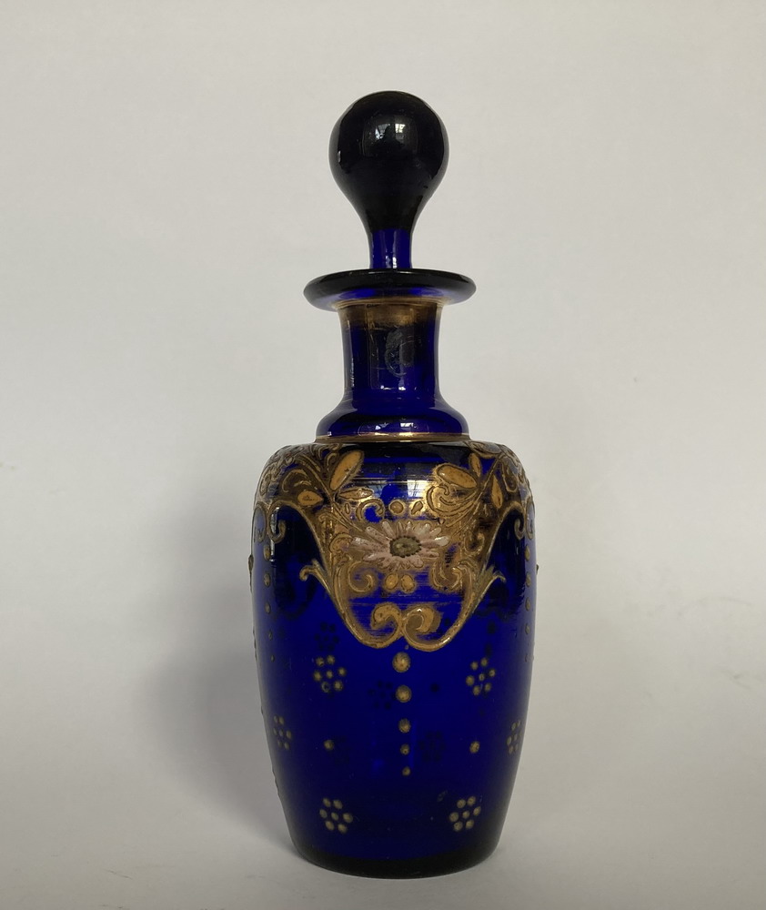 Bristol blue bottle with gilded enamelling